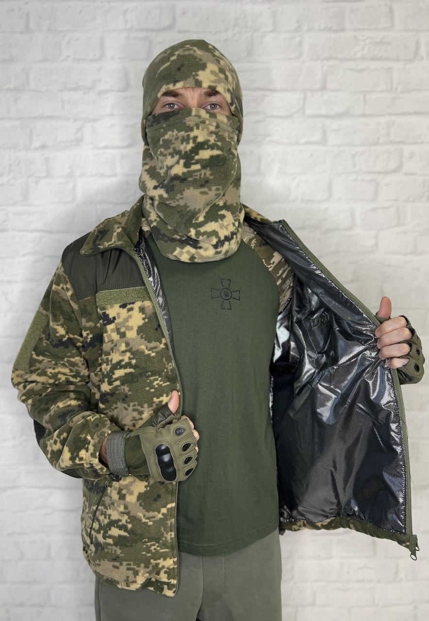 Флісова кофта з підігрівом від PowerBank та термо-підкладкою Omni Heat. Фліска військова армійська. Піксель 48-56, фото 1