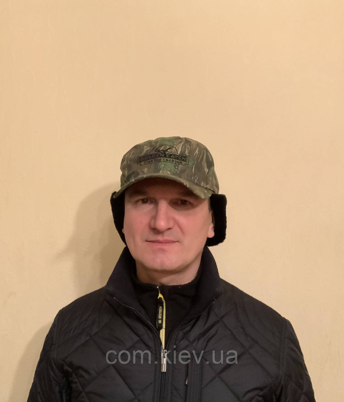 Шапка вушанка зимова тепла з козирком і підкладкою з бавовни Golden Catch camou для полювання і риболовлі