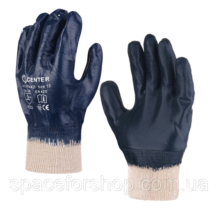 Рукавиці CENTER МБС р.9 (Л),р.10(ХЛ), р.11(ХХЛ) нітрілові з трикотажною манжетою - фото 1 - id-p2459617821