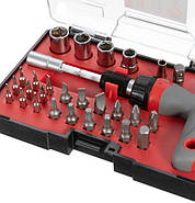 Викрутка Т-подібна з храповим механізмом і комплектом насадок 29 од. INTERTOOL VT-3330, фото 6