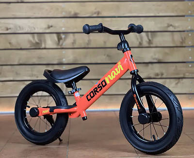 Стильний дитячий велобіговел велосипед 12" Помаранчевий ранбайк велобіг Надувні колеса Тренуйся і тримай рівновагу