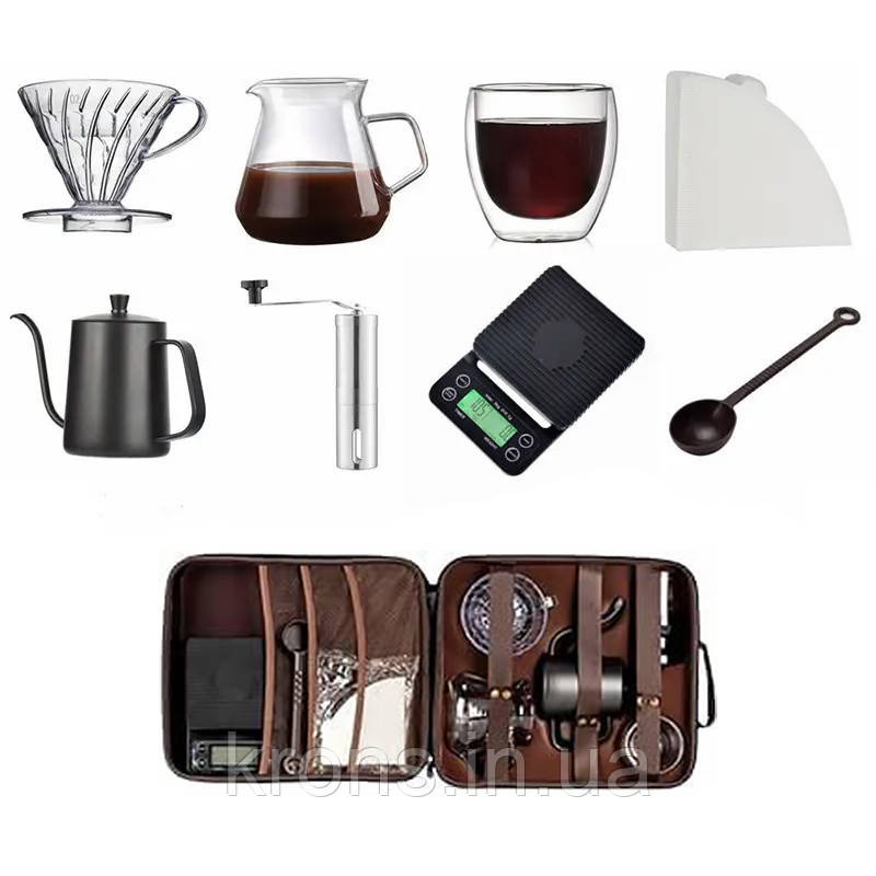 Дорожній кавовий набір Ecocoffee TS-05 з 8 предметів для приготування кави з кейсом Black, фото 1