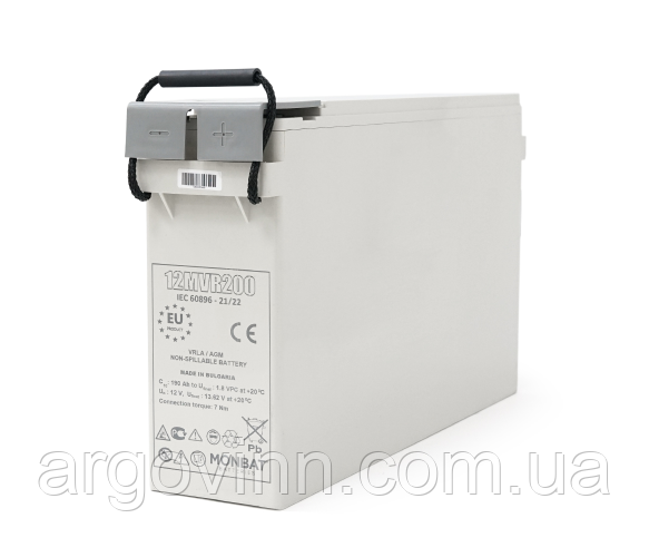 Акумуляторна батарея MONBAT FRONT TERMINAL 12MVR200 AGM 12V/200 Ah, 555x125x316 мм, 59.2 кг