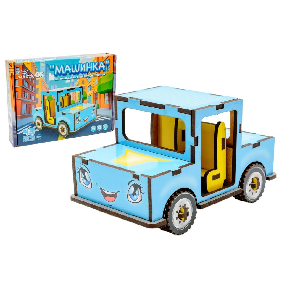 Дитячий дерев'яний 3D конструктор "Машинка" Puz-00930, 43 деталі, фото 1