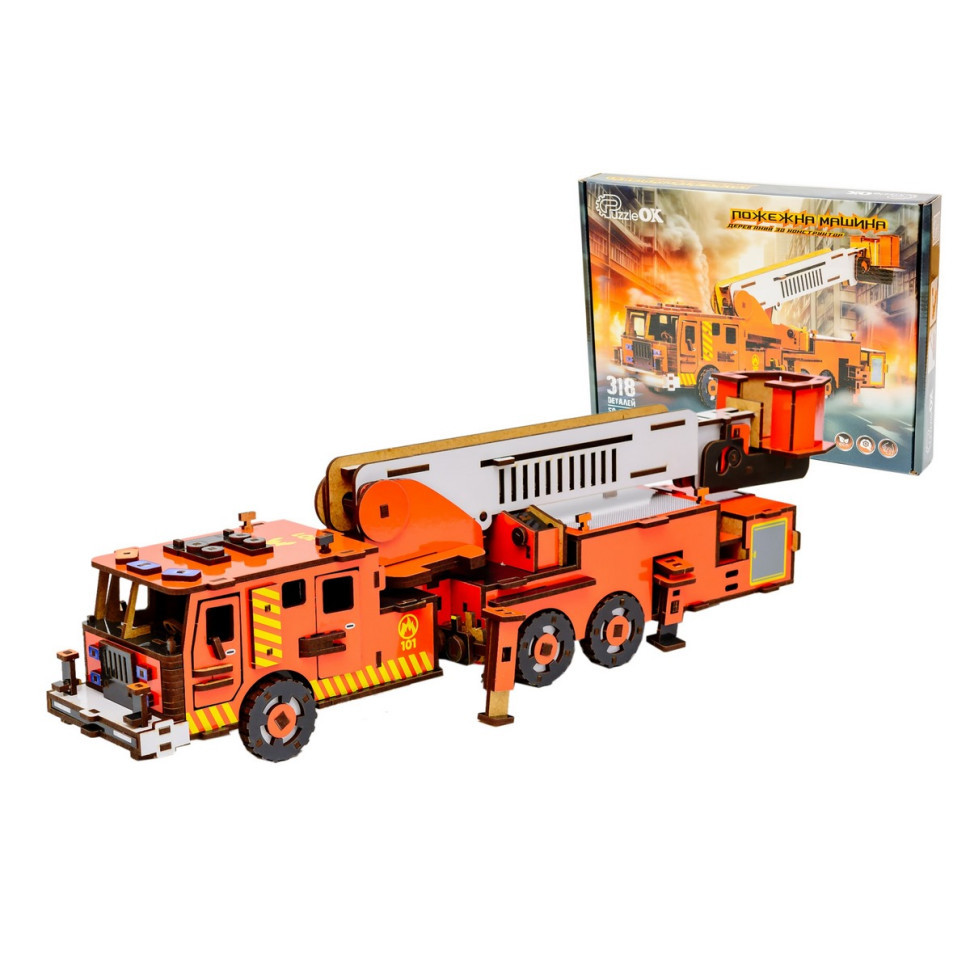 Дерев'яний 3D конструктор "Пожежна машина" Puz-00921, 318 деталей, фото 1