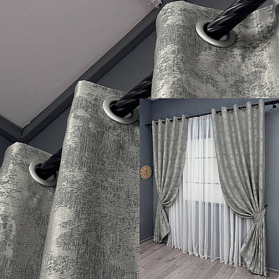 Комплект (2шт. 1,5х2,5м.) штор на люверсах, жаккард «Sultan XO», Туреччина. Колір сірий. Код 1125ш 37-0157