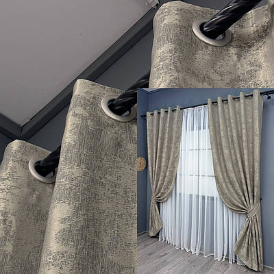 Комплект (2шт. 1,5х2,5м.) штор на люверсах, жаккард «Sultan XO». Колір кавово-сірий. Код 1144ш 37-0158