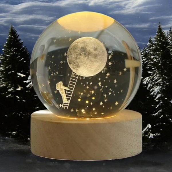 Куля акрилова світиться Хлопчик на місяці 6см з підсвічуванням на підставці, фото 1
