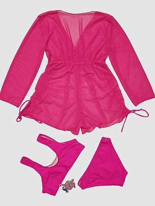 Дитячий купальник з комбінезоном однотонний Fuba 1829 малиновий 34 36 38 40 42 розмір, фото 2