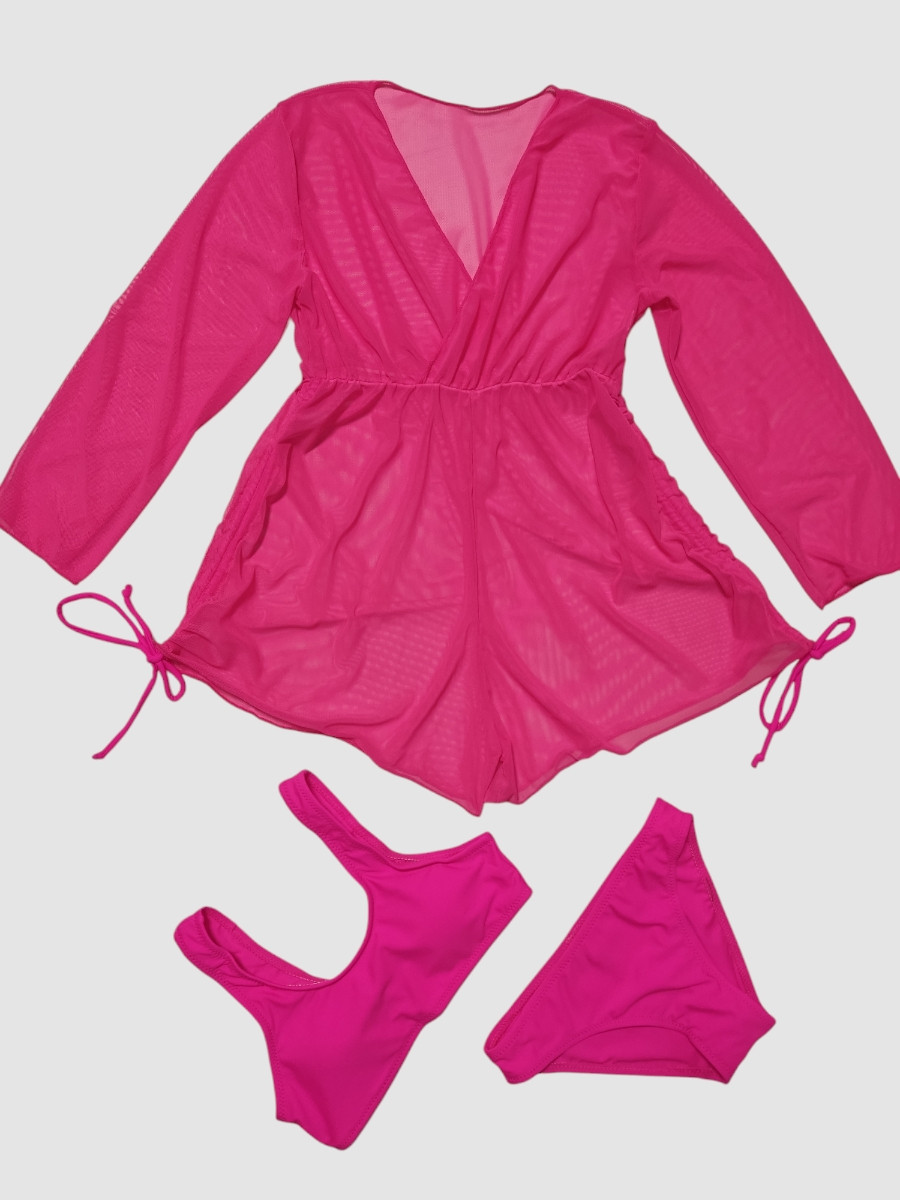 Дитячий купальник з комбінезоном однотонний Fuba 1829 малиновий 34 36 38 40 42 розмір