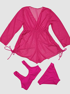 Дитячий купальник з комбінезоном однотонний Fuba 1829 малиновий 34 36 38 40 42 розмір, фото 1