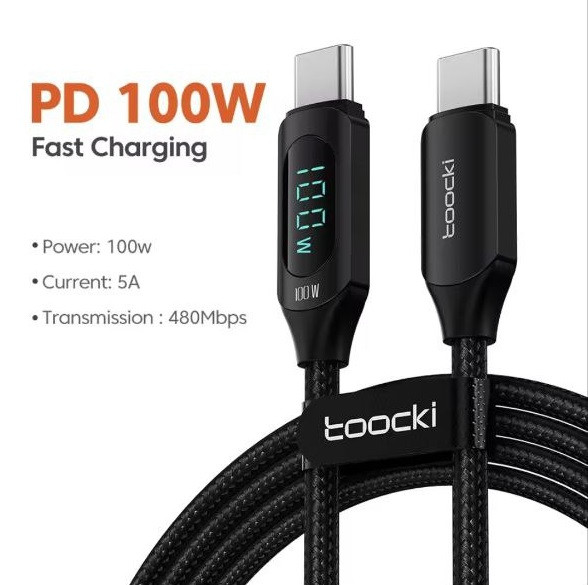 Зарядний кабель Toocki Type-C to Type-C 100W/5A довжина 1 м (чорний)