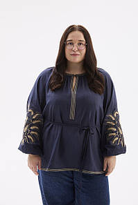 Жіноча вишиванка MEREZHKA "Незламна" темно-синя батал