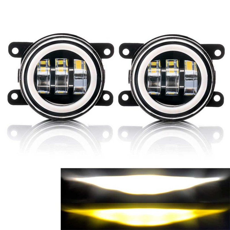 Універсальні круглі LED протитуманні фари 45W (3.5") – Білий+Жовтий світло, з ДХО, 12–24v, IP67