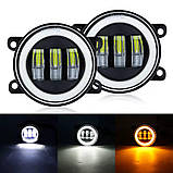 Універсальні круглі LED протитуманні фари 45W (3.5") – Білий+Жовтий світло, з ДХО, 12–24v, IP67, фото 2