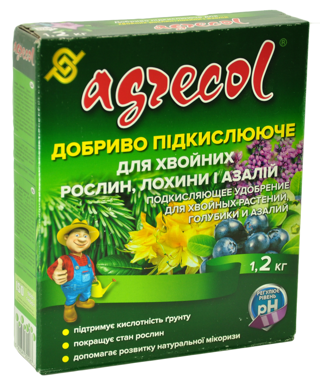 Добриво Agrecol 1,2 кг для підкислення ґрунту хвойних та ацидофільних рослин — азот 20%, фото 1
