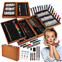 Набір для малювання в дерев'яній валізі Maaleo 6004 174 предмети