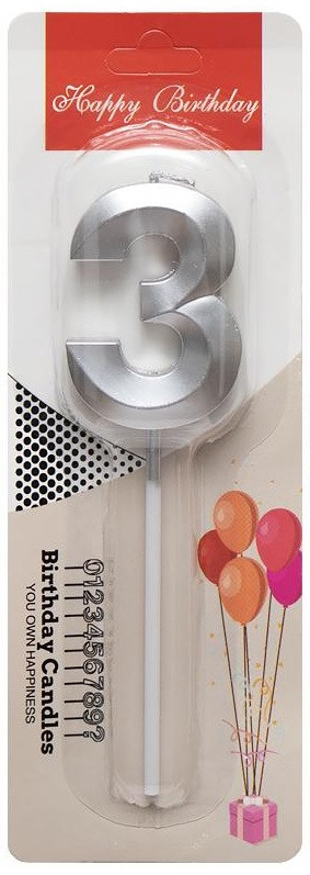 Свічка-цифра "3" срібна 3D (5 см.) 1шт.
