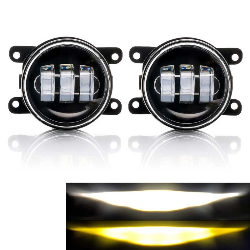 Універсальні круглі LED протитуманні фари 45W (3.5") – Білий+Жовтий світло 12–24v, IP67