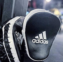 Лапи боксерські натуральна шкіра ADIDAS професійні для боксу тренувань та єдиноборств чорні тренерські