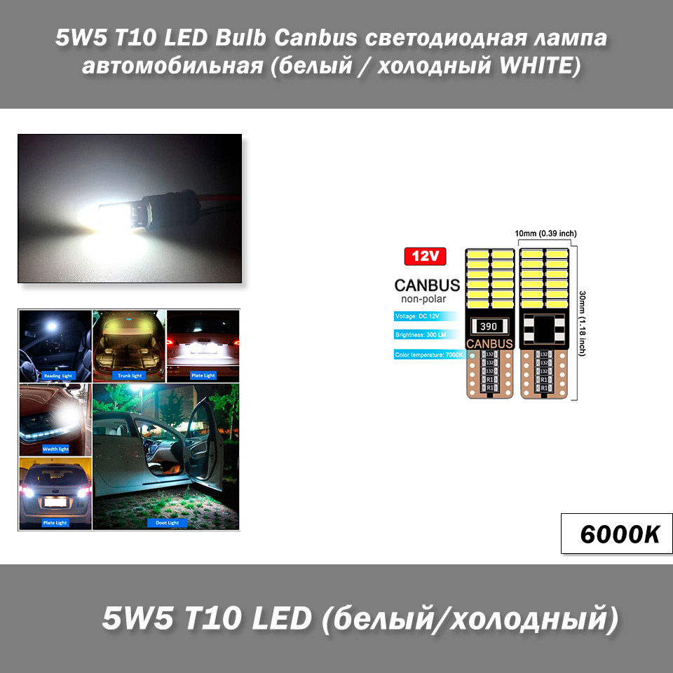 5W5 T10 LED Bulb Canbus світлодіодна лампа автомобільна (6000К холодний білий)