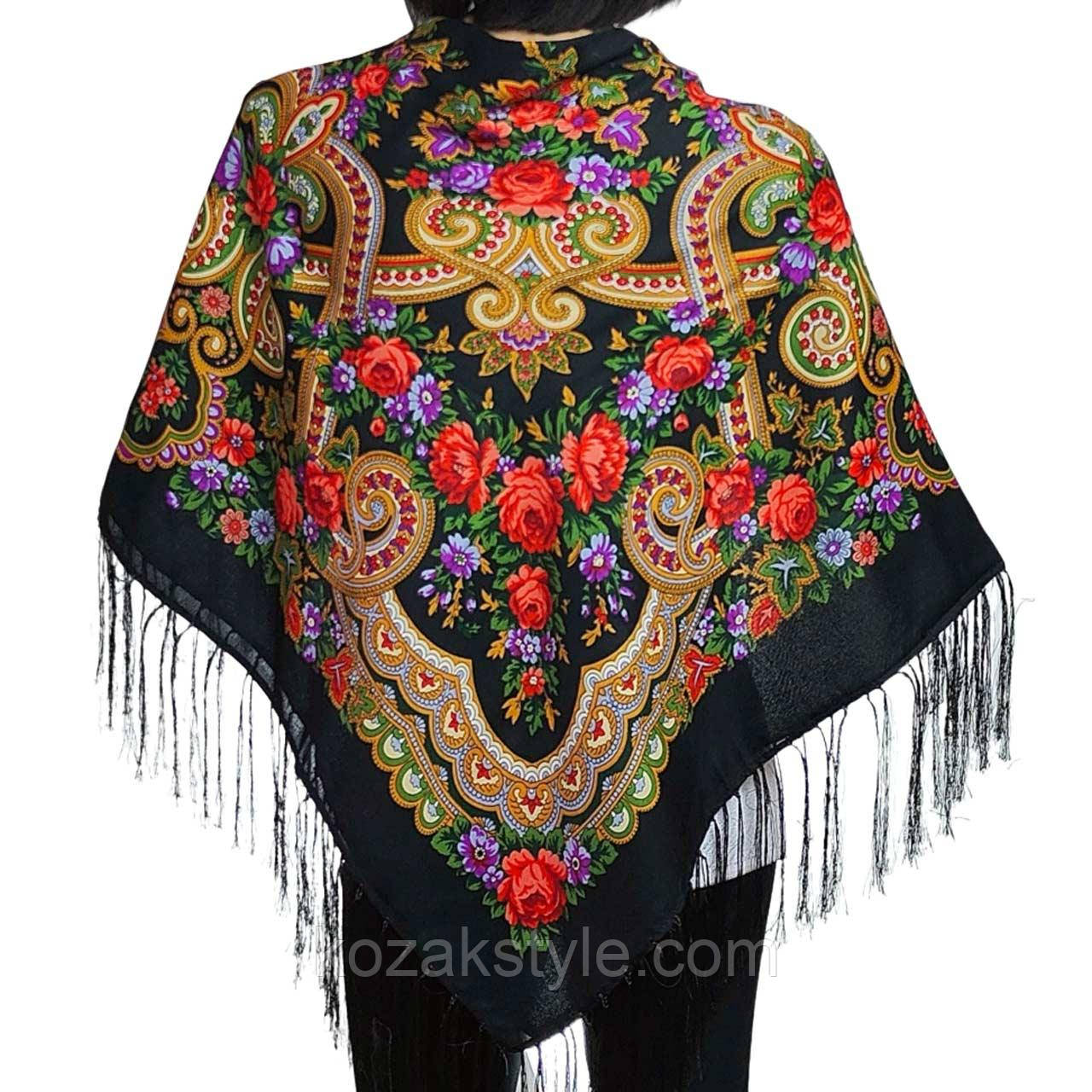 Хустка Квітковий візерунок (120х120) чорна