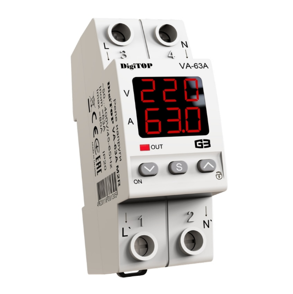 Реле напруги з контролем струму DigiTOP VA-63A M2R 4820118381305