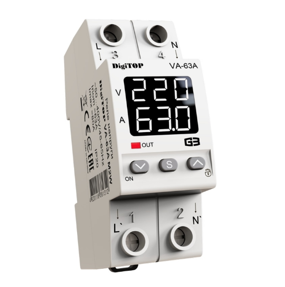 Реле напруги з контролем струму DigiTOP VA-63A M2W 4820118381312