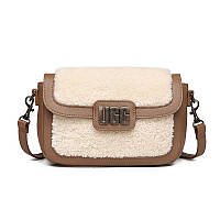 Сумка UGG crossbody Уг з хутром коричнева молочна біла зима