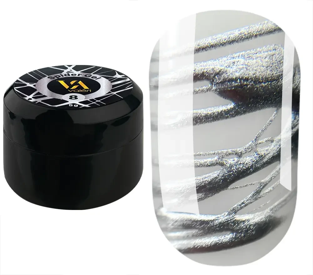 Гель-фарба для дизайну нігтів Valeri Spider Gel №8 срібло, 5 мл