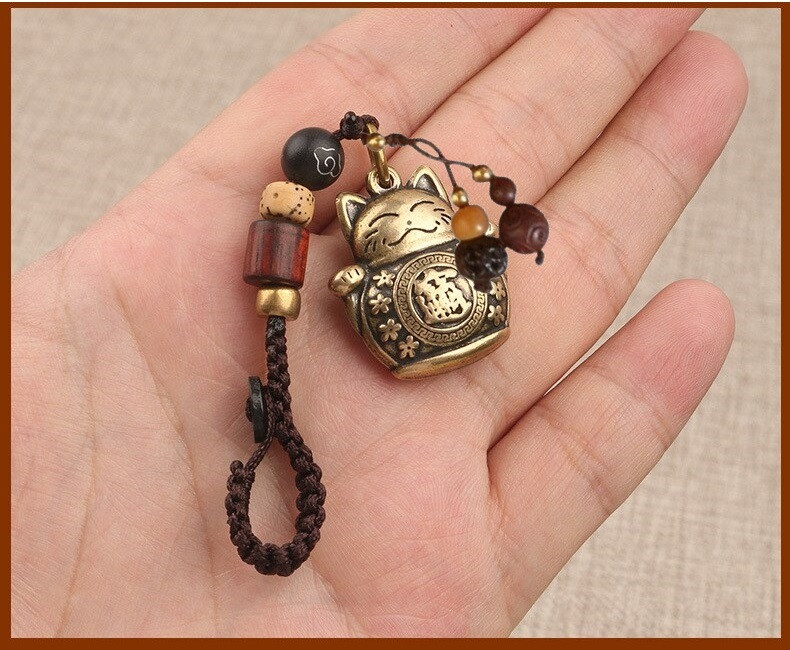 Креативний вінтажний латунний кулон-брелок підвіска Щасливий кіт