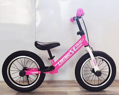 Рожевий велобіг балансбайк для дівчинки від 3 років Балансувальний велик біговел вчить водити Надувні колеса 14 "