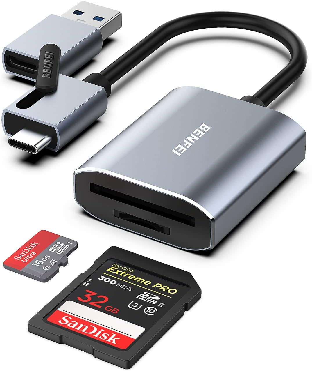 Кардрідер BENFEI, USB Type-C/Type-A до SD TF карт для iPhone 15 Pro/Max, iPad Pro, MacBook Pro/Air 2023, iMac, S23, XPS 17, Surfac