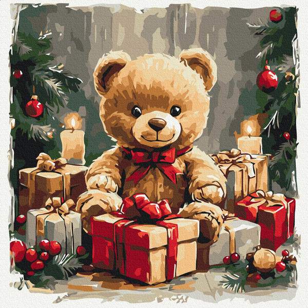 Картини за номерами 40×40. Подарунковий ведмедик. Brushme S029, фото 1