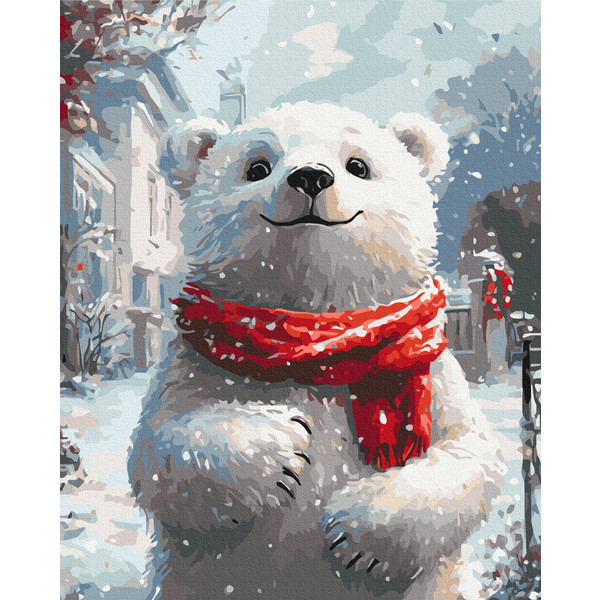 Картини за номерами 40×50. Ведмежатко з червоним шарфом. Brushme 4188