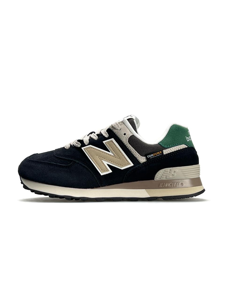 Жіночі замшеві кросівки New Balance 574 Black Brown Green, кеди (224949) замші текстиль. 37