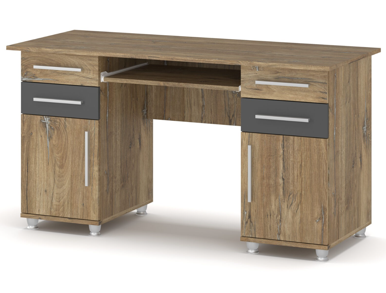 Стіл письмовий з 2-ма тумбами, 139х64 см, Меблі Сервіс, Дуб флагшток / Сірий, фото 1