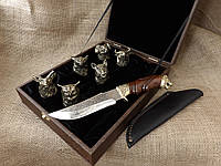 Набір 6 чарок бронзових "Мисливських" з ножем, фото 1