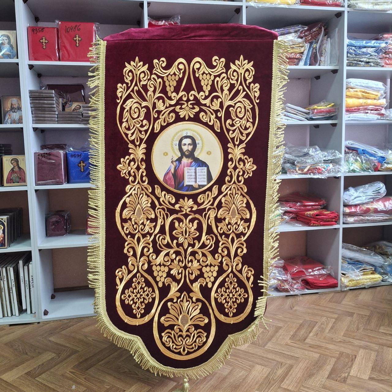 Вишита хоругва Богородиця і Спаситель, бархат 120 на 60см