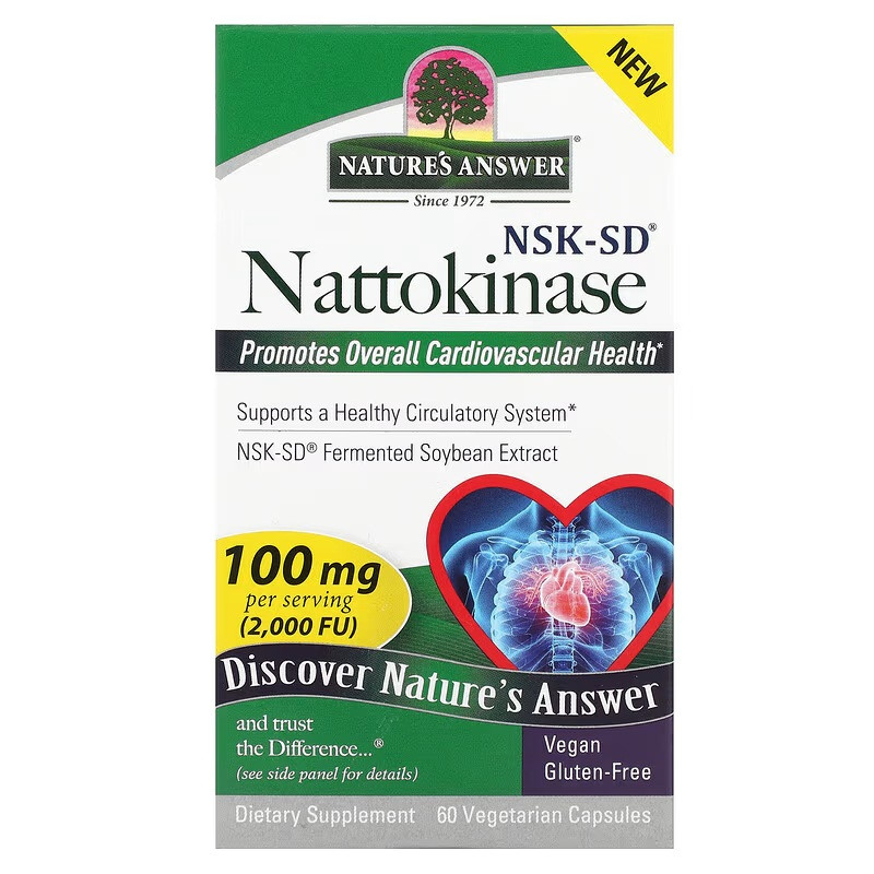 Натокіназа, 100 мг, Nattokinase, Nature's Answer, 60 вегетаріанських капсул, фото 1