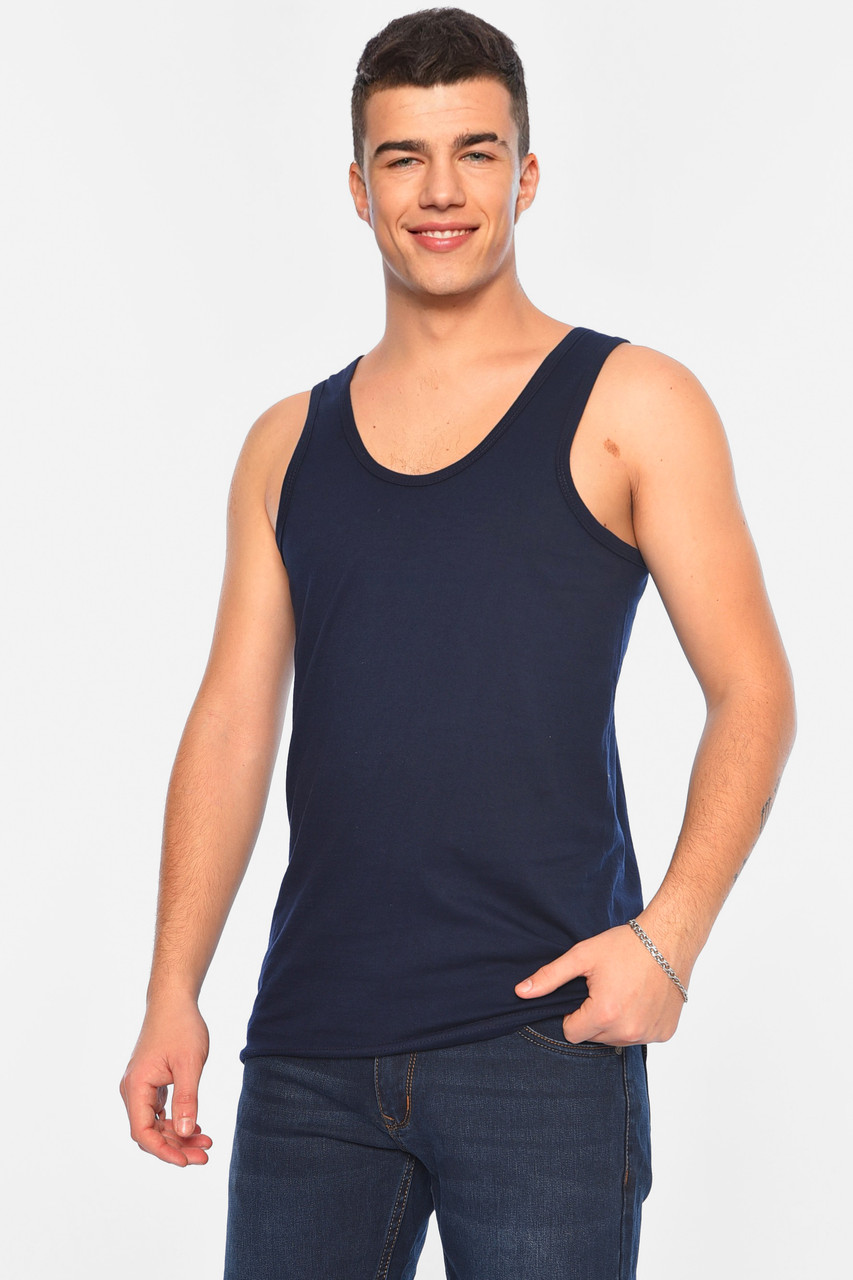Майка чоловіча однотонна темно-синього кольору 196149P, фото 1