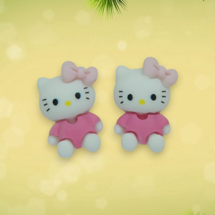 Дитячі сережки-кліпси Hello Kitty, без проколювання вуха, кошечка в малиновому светречку з рожевим бантом Китти, фото 1