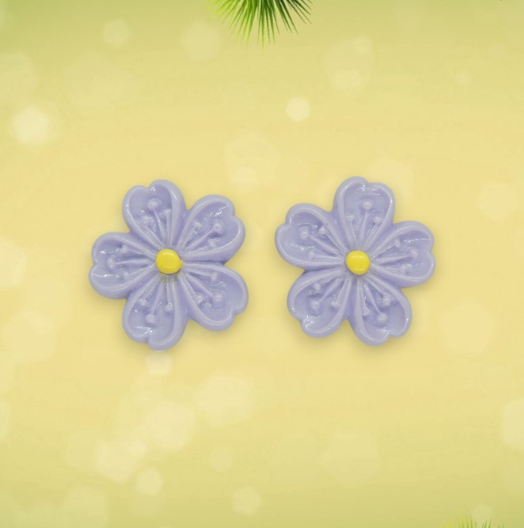 Дитячі сережки-кліпси Квітка Гербера фіолетова з жовтою тичинкою - Без проколювання вуха, фото 1
