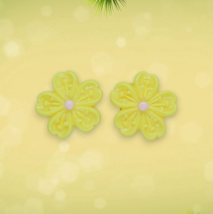 Дитячі сережки-кліпси Квітка Гербера жовта з рожевою тичинкою - Без проколювання вуха, 2 см, фото 1