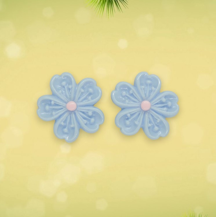 Дитячі сережки-кліпси Квітка Гербера блакитна з рожевою тичинкою - Без проколювання вуха, 2 см, фото 1