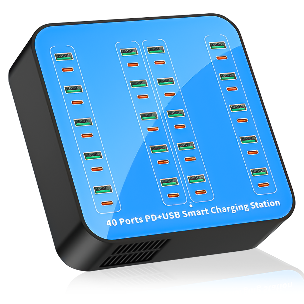 Багатопортова зарядна док-станція на 40 портів USB QC + Type-C PD Addap WLX-880A | мультизарядний пристрій, 400W, 60А, blue