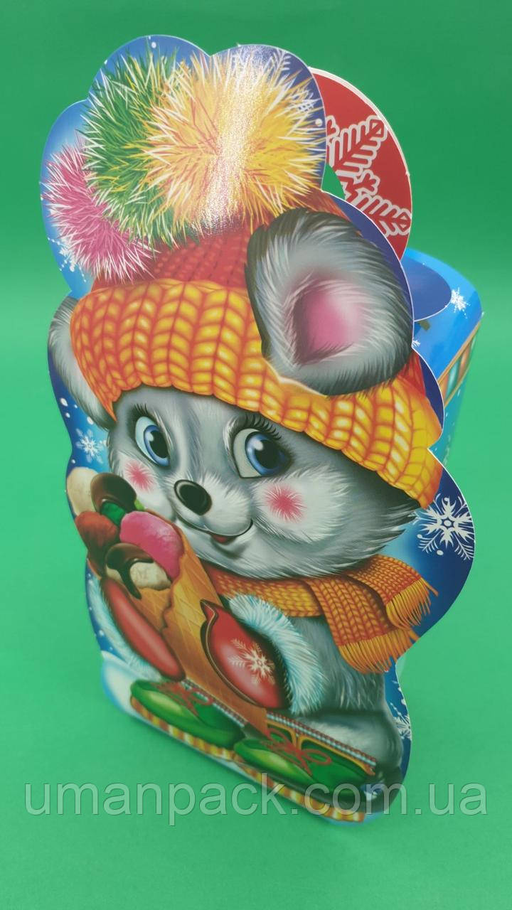 Новорічна подарункова картонна упаковка для цукерок (600 гм) Миша з морозивом No224c (1 шт.), фото 1