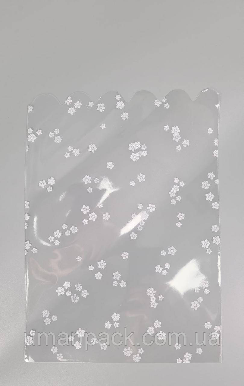 Пакет з малюнком для пакування подарунків (20*30) No382 (11) (ажурний) "Незабудка" (100 шт.), фото 1