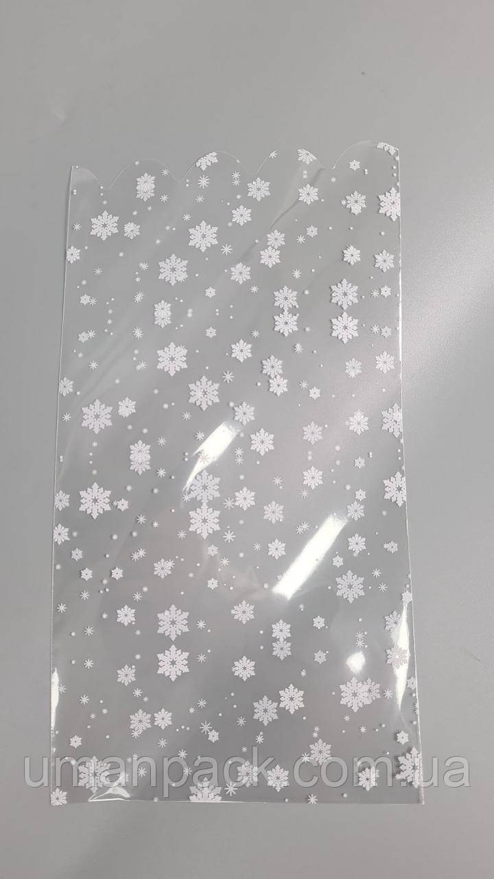 Пакет із малюнком для пакування подарунків (15*30) No380 (7) (ажурний) "Сніжинки" (100 шт.)
