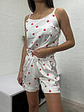 Комплект майка шорті шовк у принт сердечко, фото 2